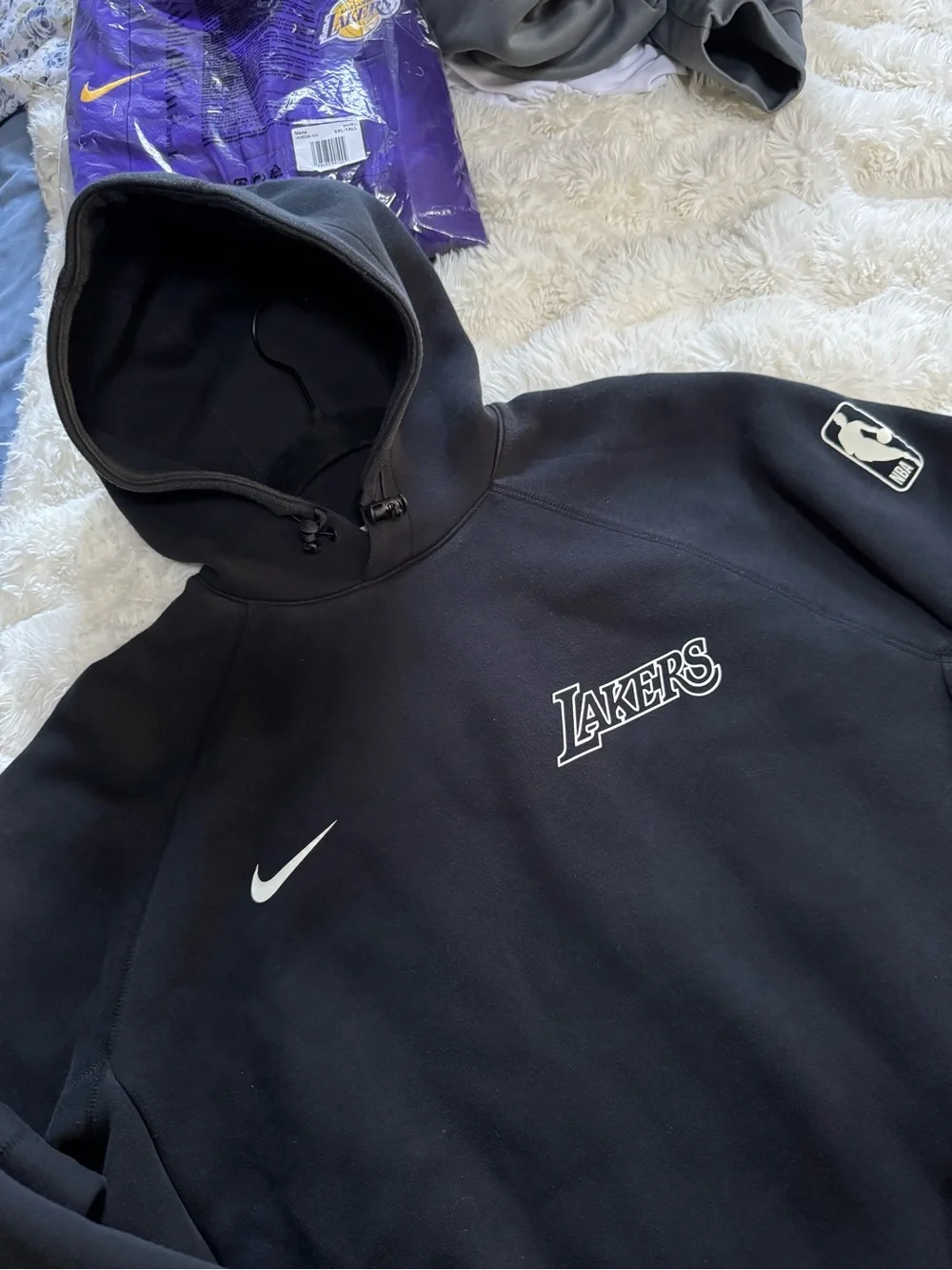 Nike Black Lakers Hooded Pullover with White Logos